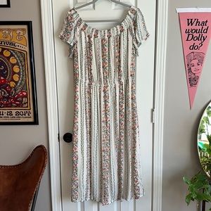 Floral Striped Off the Should Maxi Dress